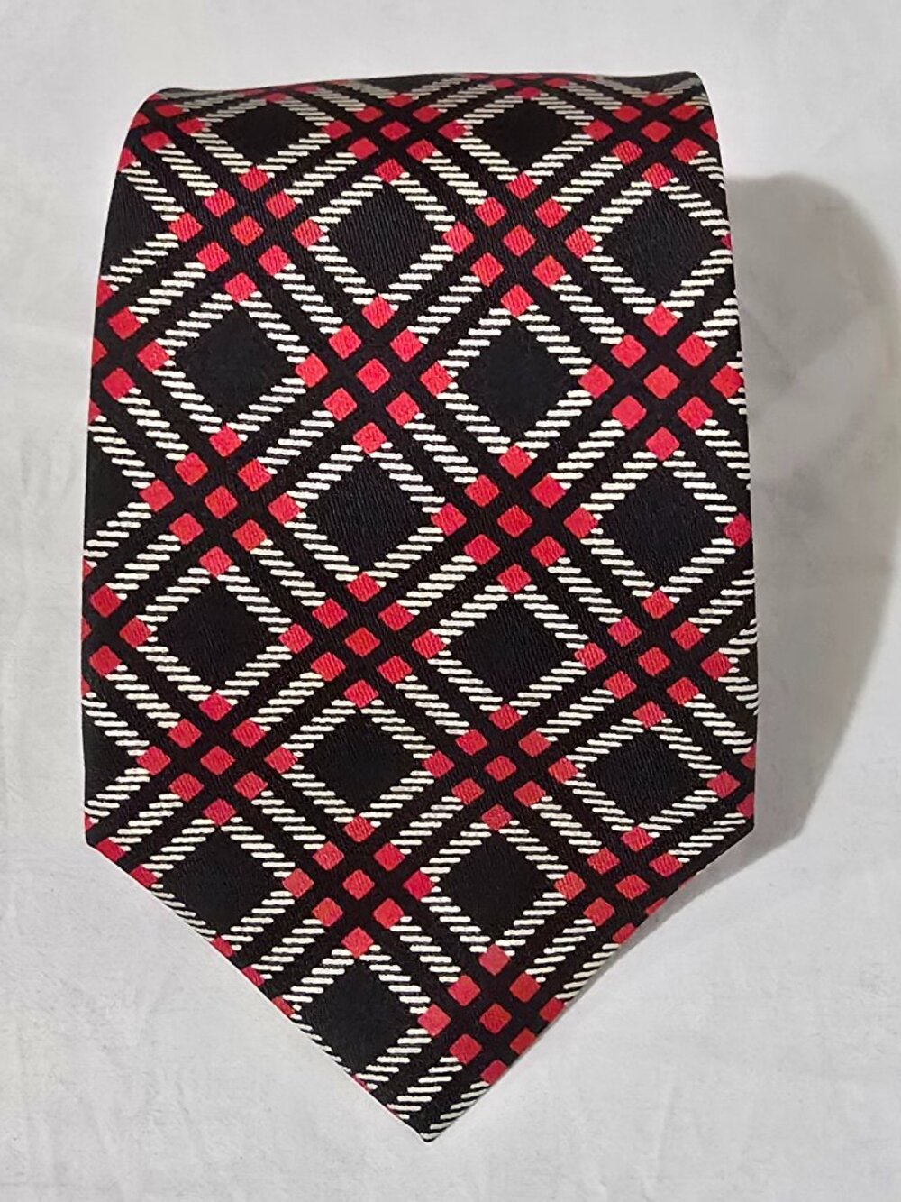 Turnbull & Asser Hand Made in England 100% Silk Necktie - Red Black White Plaid